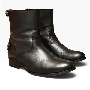 Frye Veronica Back Zip Short Black Leather Moto Ankle Boots 9.5M 3479262-BLK